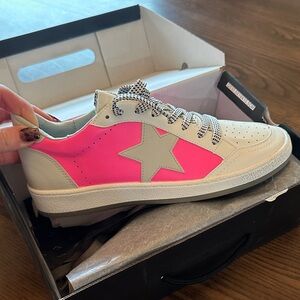 Shu Shop neon Pink and Beige Star Sneakers